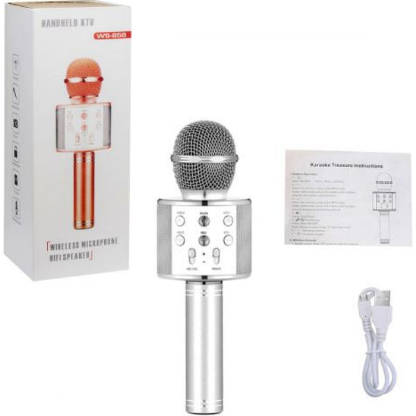 Беспроводной микрофон-караоке, серебристый А12184