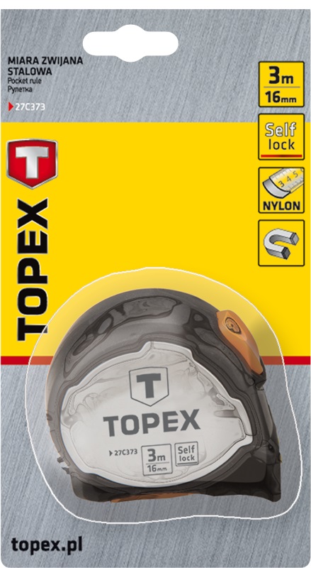 Рулетка TOPEX, стальная лента 3 м x 16 мм, магнит