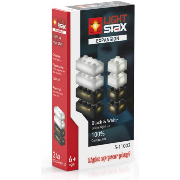 Цеглінкі 4х2 та 2х2 liGHT STAX з LED підсвіткою Expansion 8 штук Чорний, Білий S11002