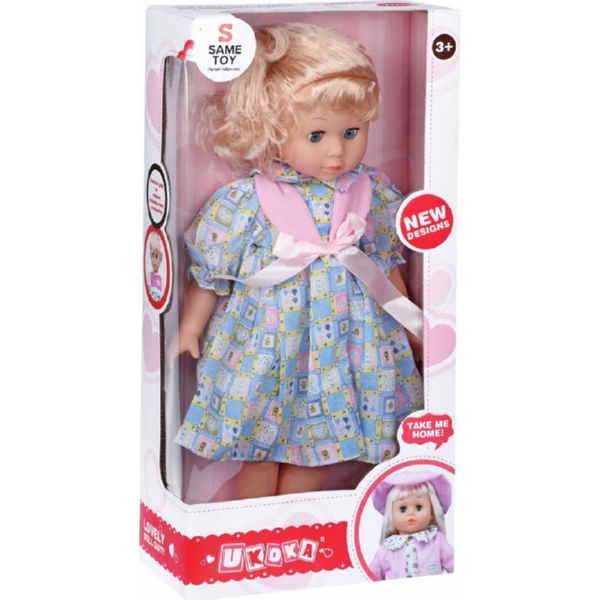 Лялька Same Toy біле плаття з блакитним в клітинку 45 см 8010BUt-2