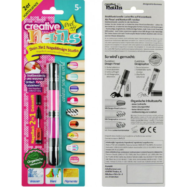 Дитячий лак-олівець для нігтів Creative Nails на водній основі (2 кольори рожевий + фіолетовий)