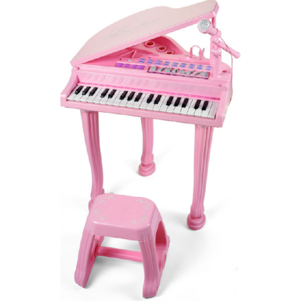 Детское пианино синтезатор Baoli "Маленький музикант" с микрофоном и стульчиком 37 клавиш (розовый)