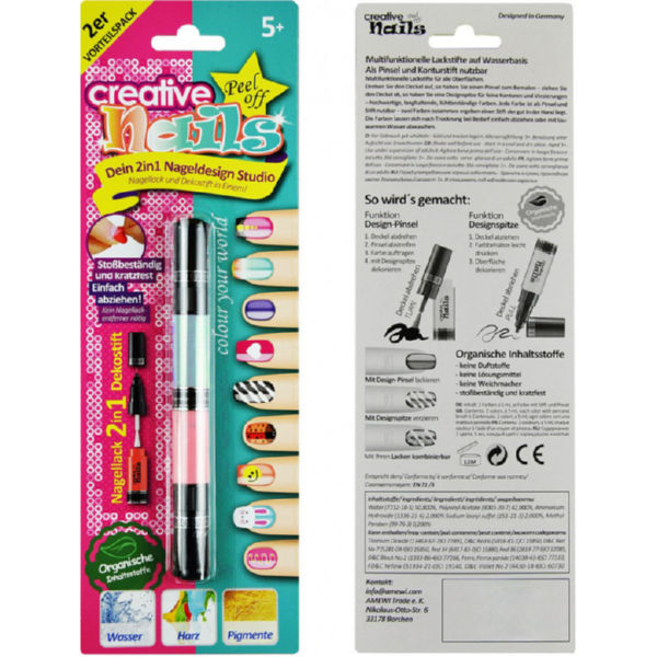 Дитячий лак-олівець для нігтів Creative Nails на водній основі (2 кольори бірюзовий + рожевий)