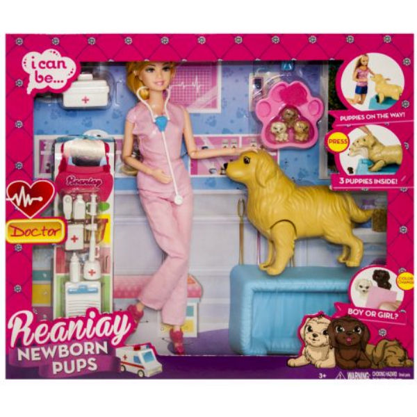 Кукла ветеринар "Newborn Pups", розовая CS 699-15
