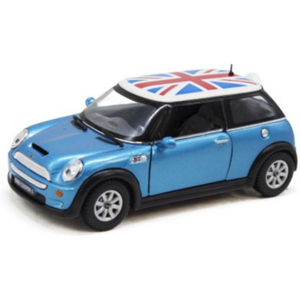 Машинка моделька mini cooper s, мини купер с голубая 1:28 kinsmart kt5059fw
