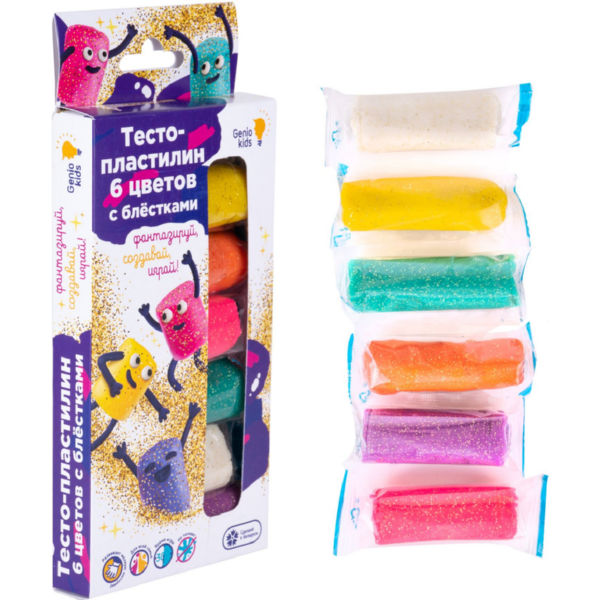 Набор Genio Kids-Art для детской лепки “Тесто-пластилин 6 цветов с блёстками" (TA1091)