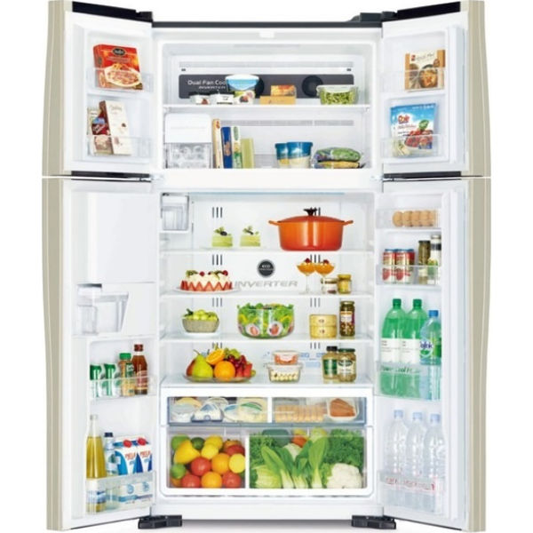 Холодильник Hitachi R-W720 верх. мороз./4 двери/ Ш910xВ1835xГ745/ 582л /A+ /cерый (стекло)