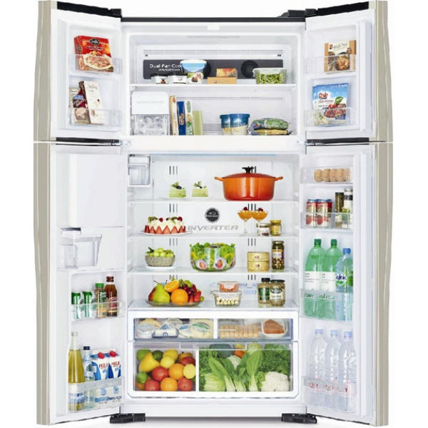 Холодильник Hitachi R-W610 верх. мороз./4 двери/ Ш855xВ1760xГ745/ 509л /A+ /Черный (стекло)