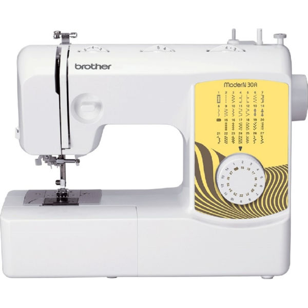 Швейная машина BROTHER MODERN 30A, электромех., 51 Вт, 27 швейных операций, белый/желтый