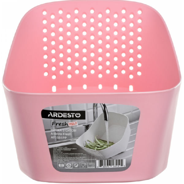 Миска с ситом Ardesto Fresh, розовый, пластик