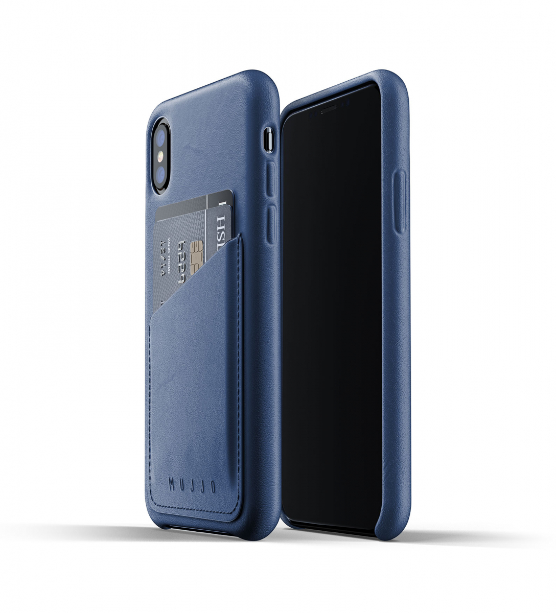 Чехол кожаный MUJJO для iPhone Xs Full Leather Wallet,  Blue