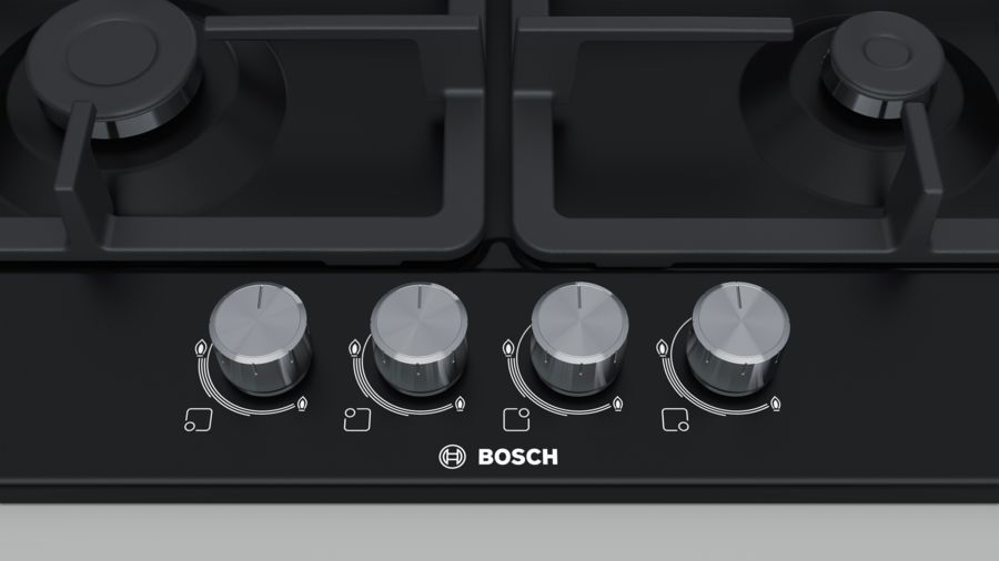 Встраиваемая газовая поверхность Bosch PGP6B6O90R - Ш-60см./4 конфорки/чугун/черный