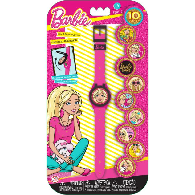 Часы Barbie с набором сменных панелей для циферблата (5 функций: месяц, дата, часы, минуты, секунды).